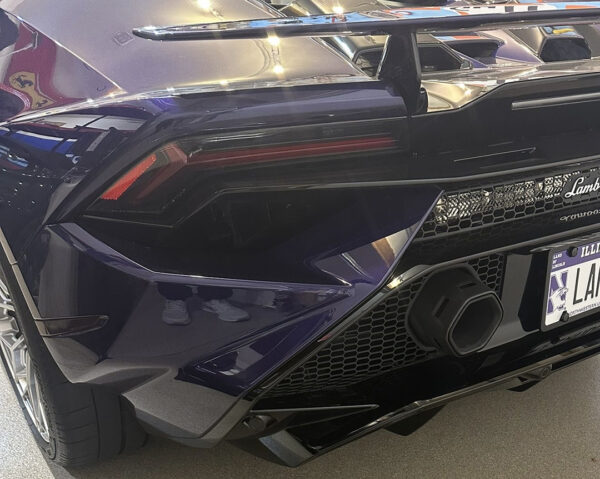Rear view of a Lamborghini Huracán showcasing the BCFabrications X-Pipe exhaust – enhanced sound and performance
